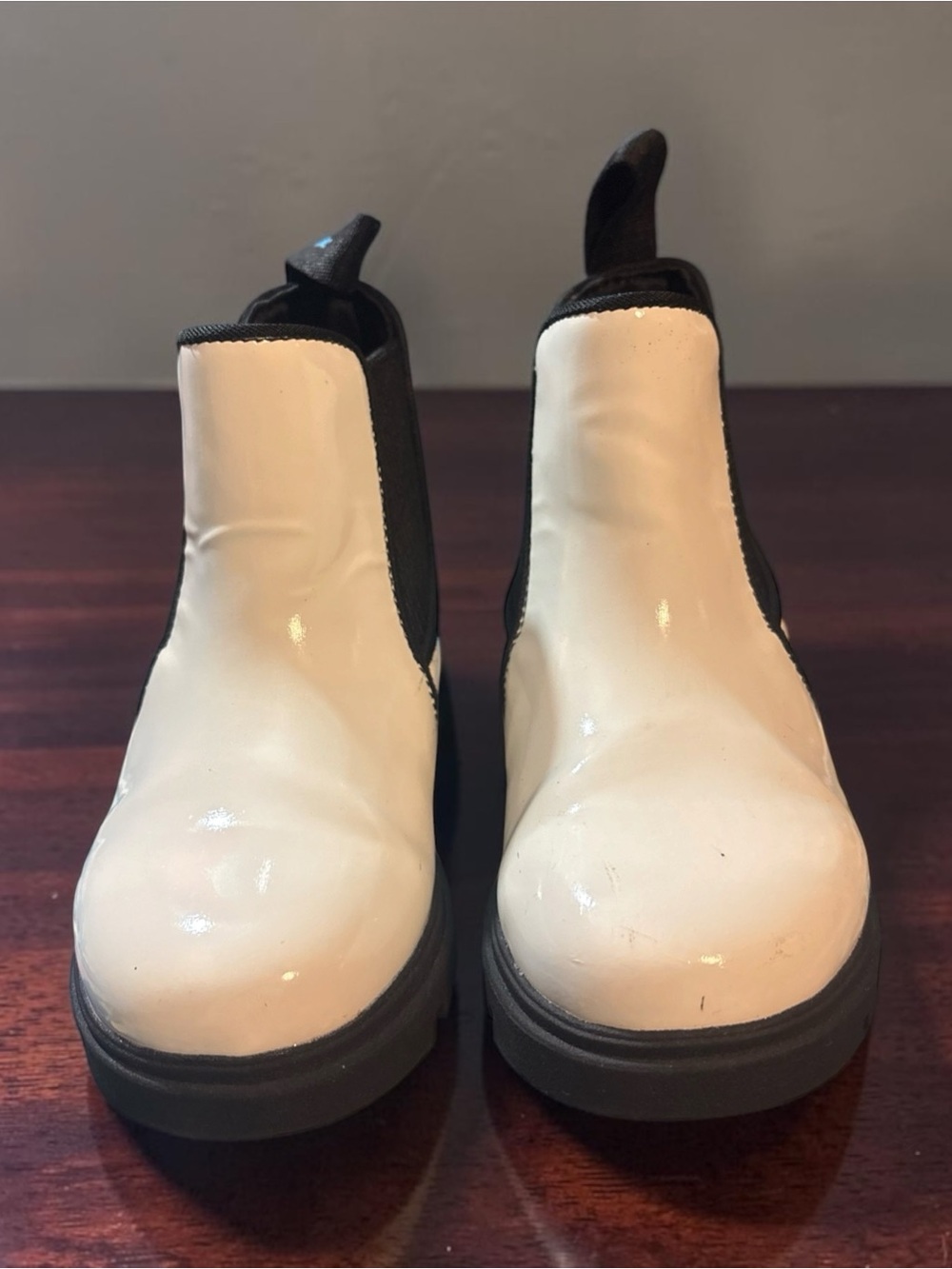 Native Kids White Chelsea Boots with Black Trim